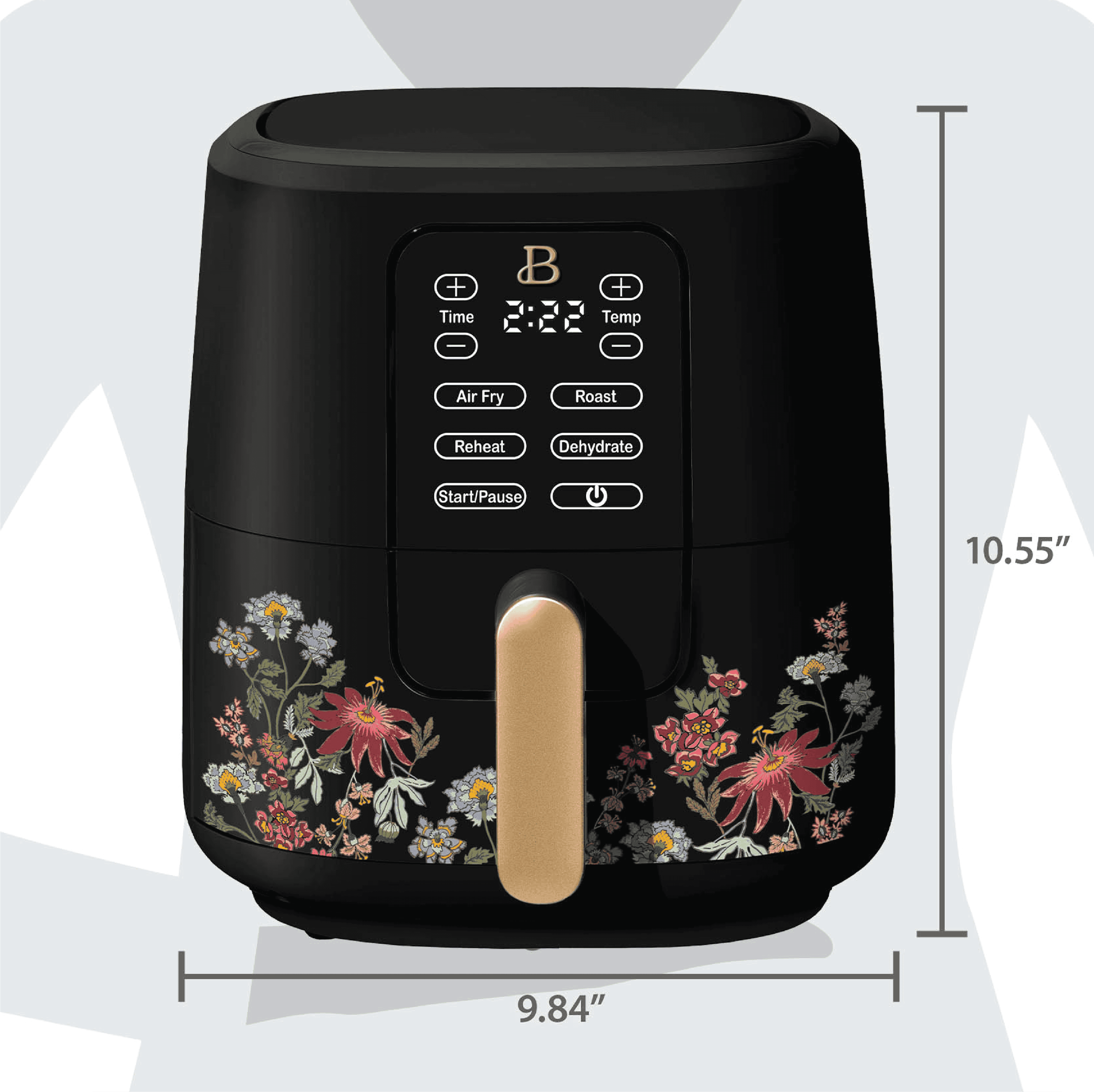 Beautiful 3 Qt Air Fryer with TurboCrisp Technology, Wildflower by Drew Barrymore, Black