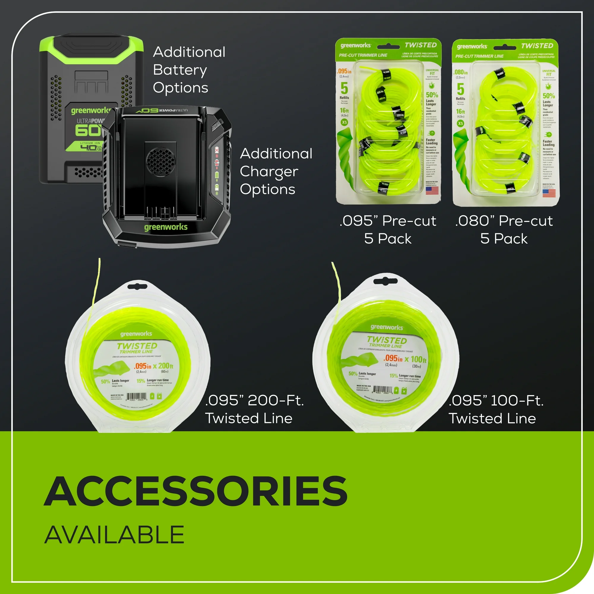 Greenworks 60V 16" Carbon Fiber Shaft String Trimmer with (1) 2.5 Ah Battery & 3A Charger 2136502 - Image 3