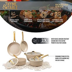 Thyme & Table Signature Ribbed 12-Piece Cookware Set Non-Stick - Taupe