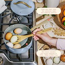 Beautiful 12pc Ceramic Non-Stick Cookware Set, Cornflower Blue by Drew Barrymore