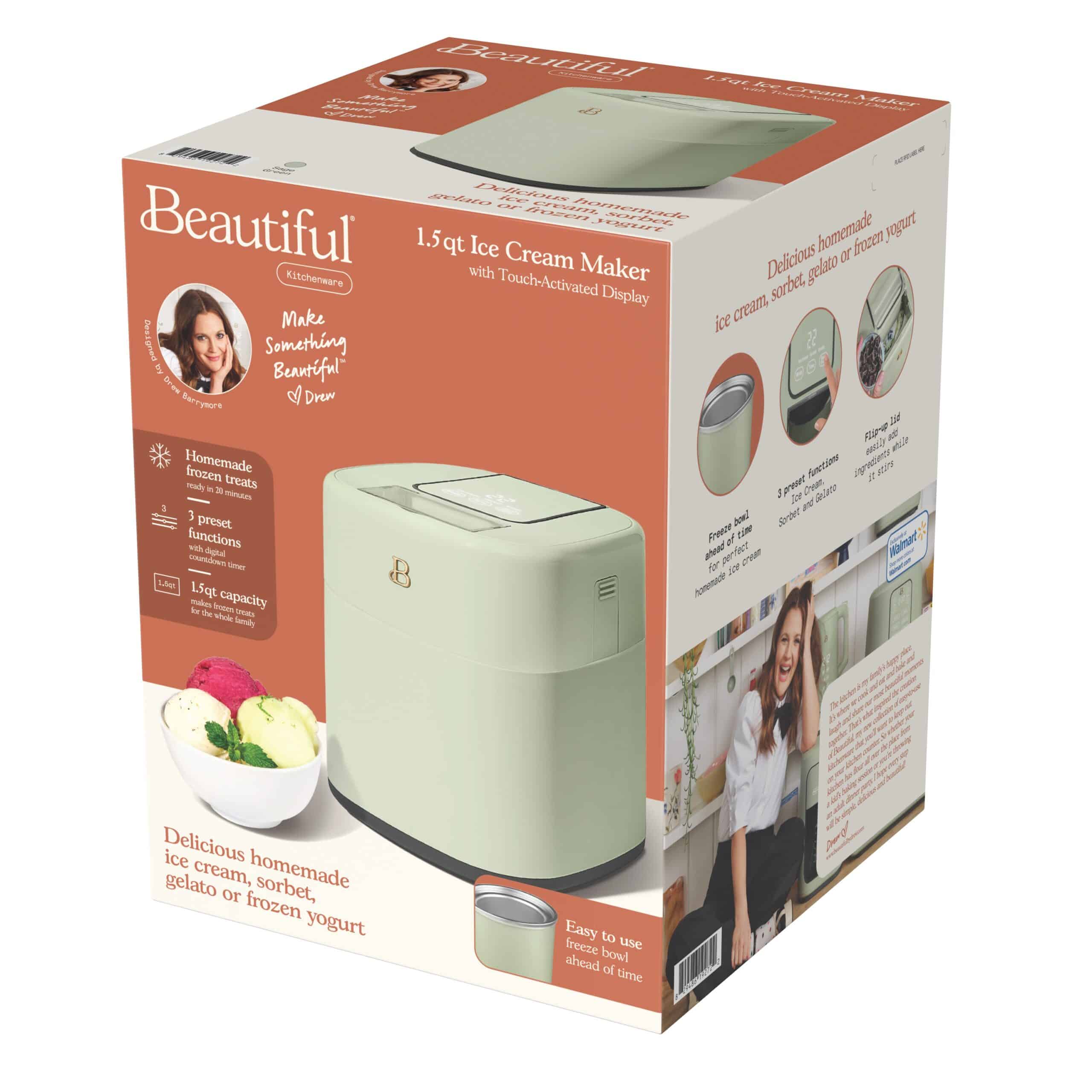 Beautiful 1.5 Qt Ice Cream Maker with Touch Activated Display, Sage Green by Drew Barrymore
