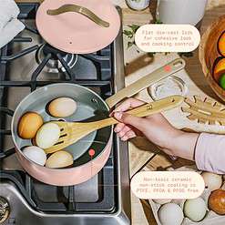 Beautiful 12pc Ceramic Non-Stick Cookware Set, Rose by Drew Barrymore