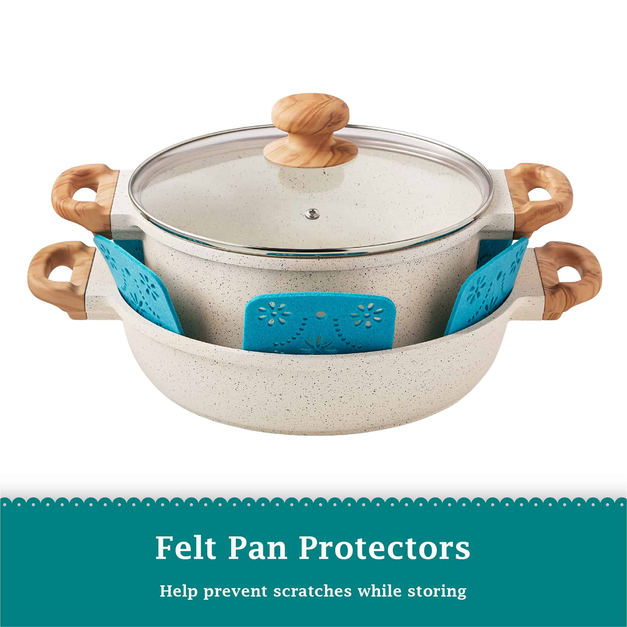 The Pioneer Woman Prairie Signature 14-Piece Cast Aluminum Cookware Set, Linen Speckle