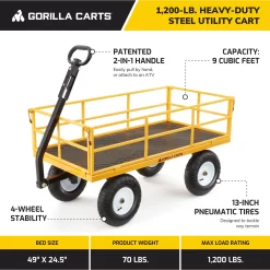 Gorilla Carts GOR1201B 1200-lb. Heavy-Duty Steel Utility Cart, 13