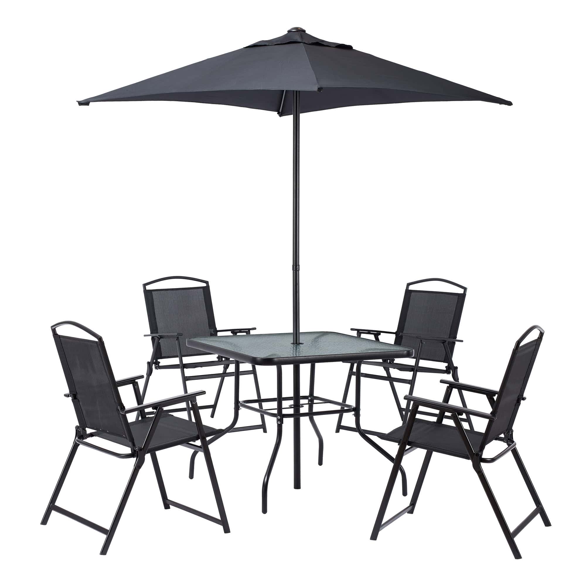 Mainstays Albany Lane 6-Piece Outdoor Patio Dining Set, Black (Umbrella Base Sold Separately)