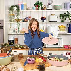 Beautiful 12pc Ceramic Non-Stick Cookware Set, Rose by Drew Barrymore