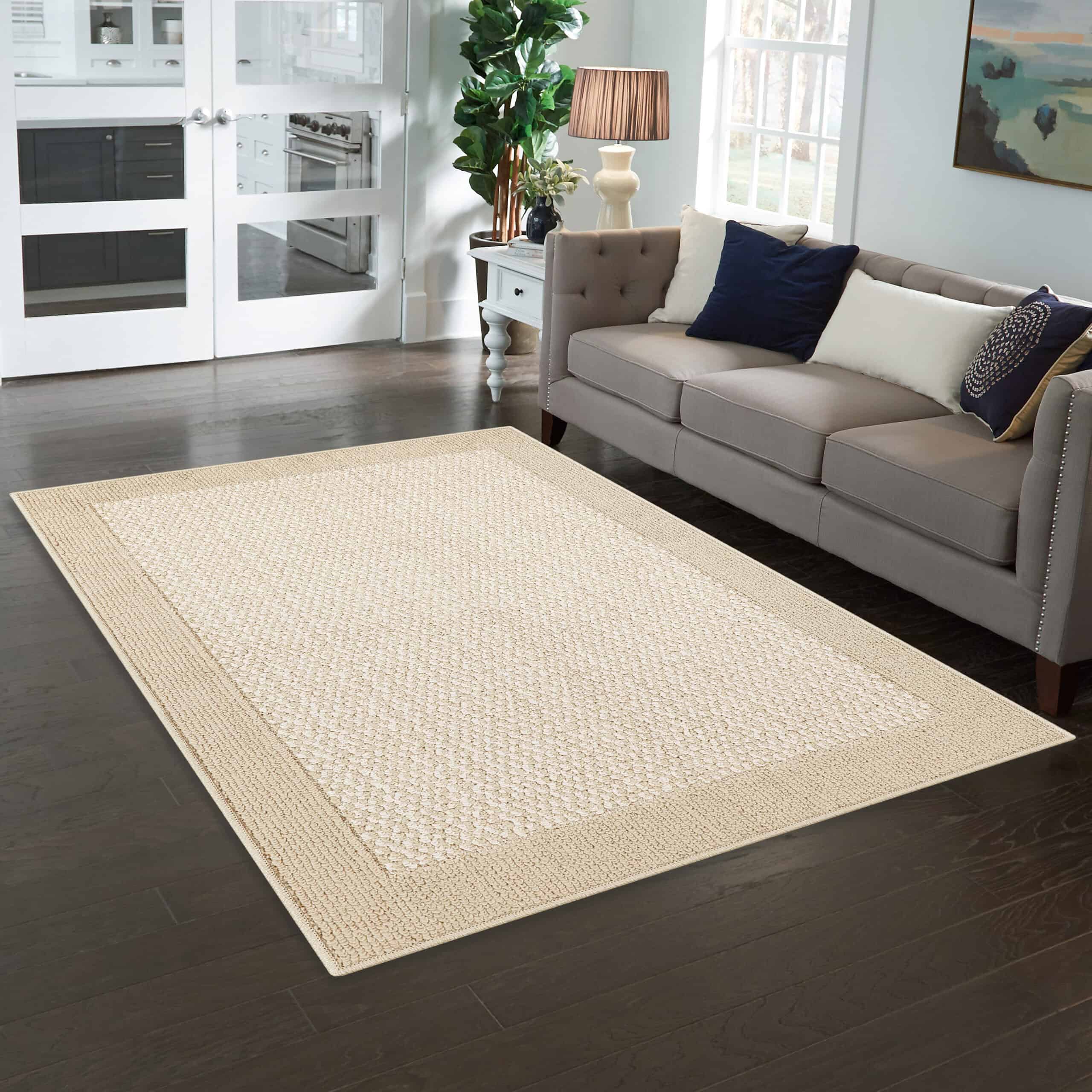 Mainstays Traditional Faux Sisal Olefin Beige Border Indoor Living Room Area Rug, 7'6"x10', Beige