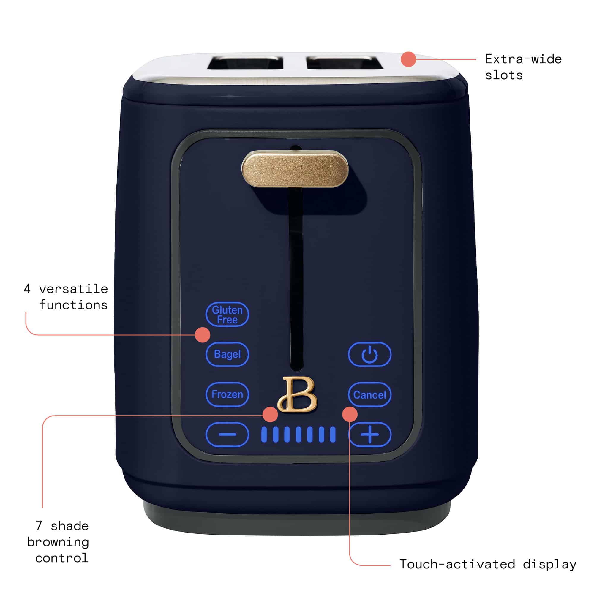 Beautiful 2 Slice Toaster with Touch-Activated Display, Starry Night by Drew Barrymore, Blue
