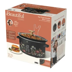 Beautiful 6 Qt Programmable Slow Cooker, Wildflower by Drew Barrymore, Black