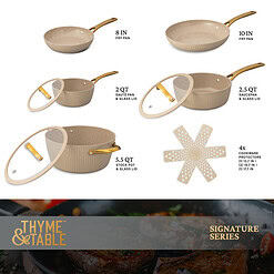Thyme & Table Signature Ribbed 12-Piece Cookware Set Non-Stick - Taupe