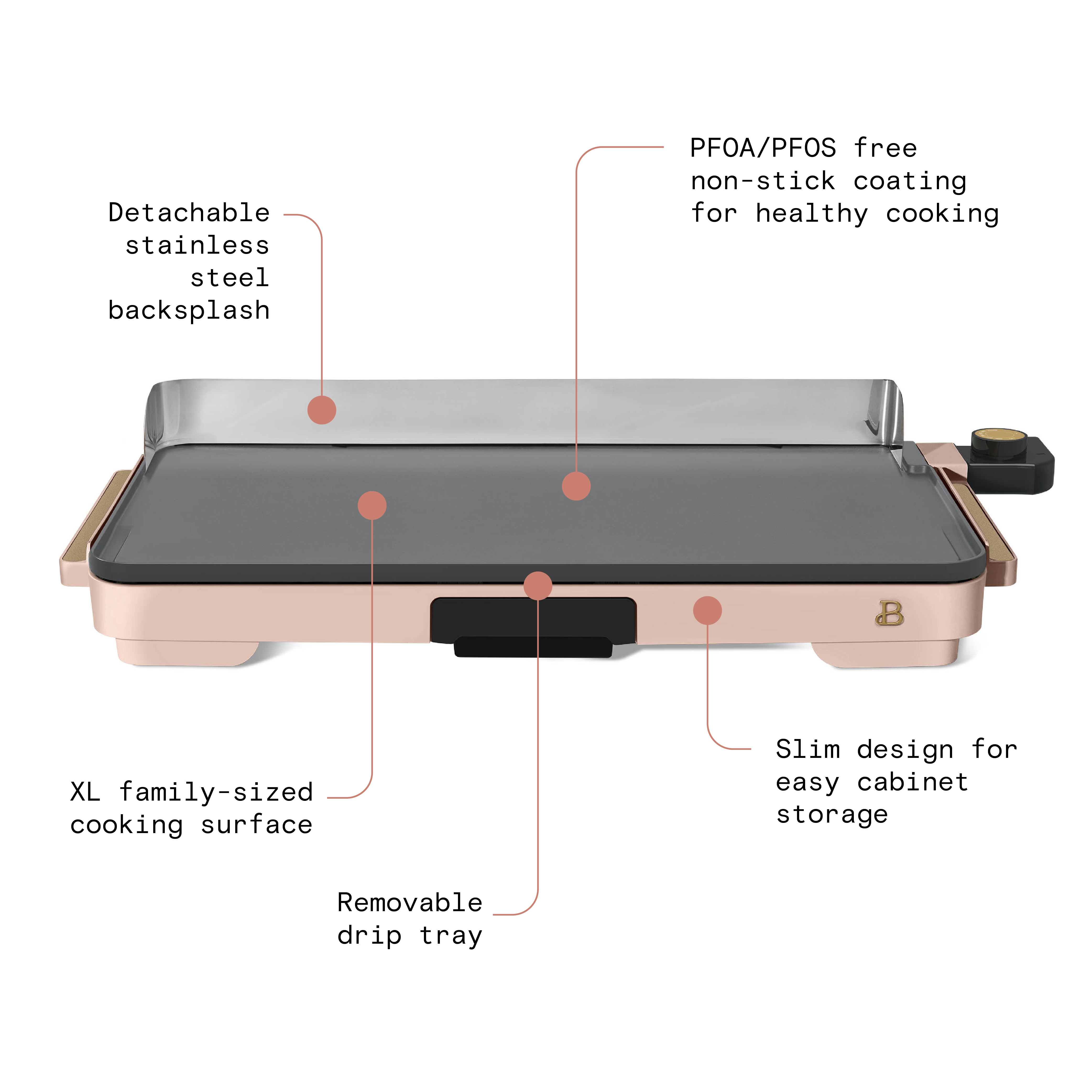 Beautiful XL Electric Griddle 12" x 22" Non-Stick, Rose by Drew Barrymore