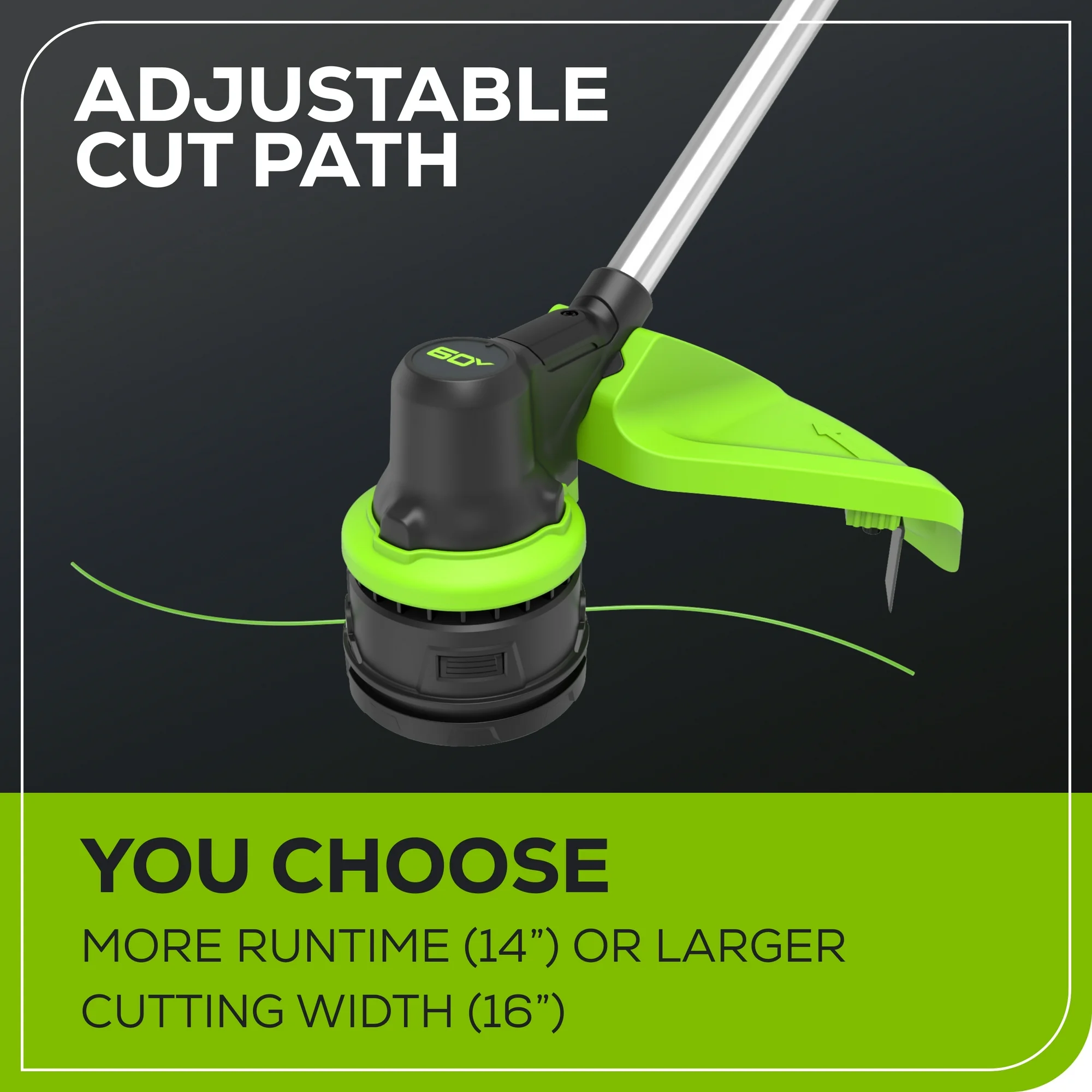 Greenworks 60V 16" String Trimmer & 630 CFM 170 MPH Blower Combo Kit with 2.5Ah Battery & 3 Amp Charger 1359802 - Image 9