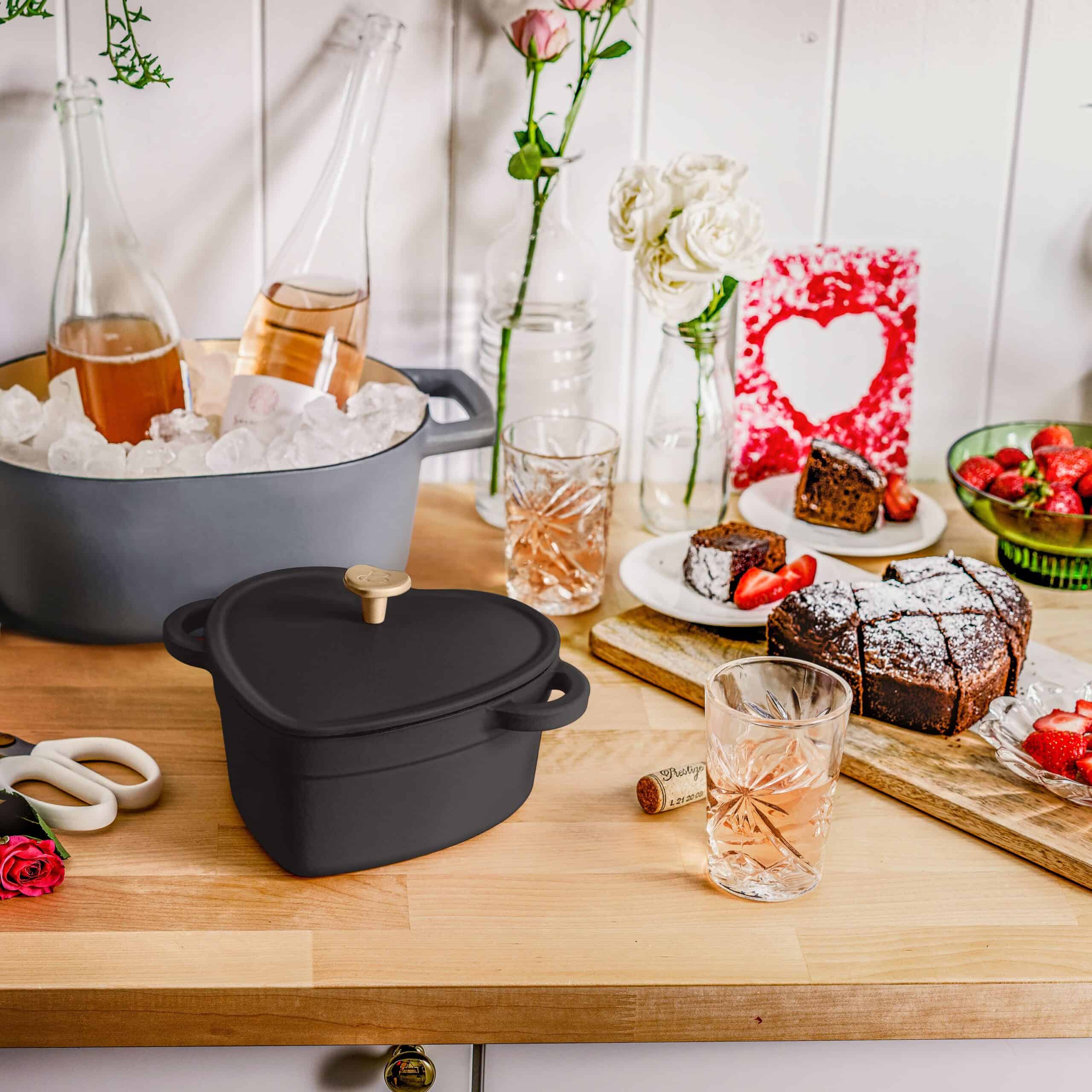 Beautiful 2QT Cast Iron Heart Dutch Oven, Black Sesame by Drew Barrymore