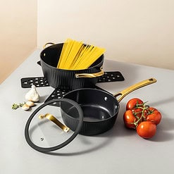 Thyme & Table Signature Ribbed 12-Piece Cookware Set Non-Stick - Black & Gold