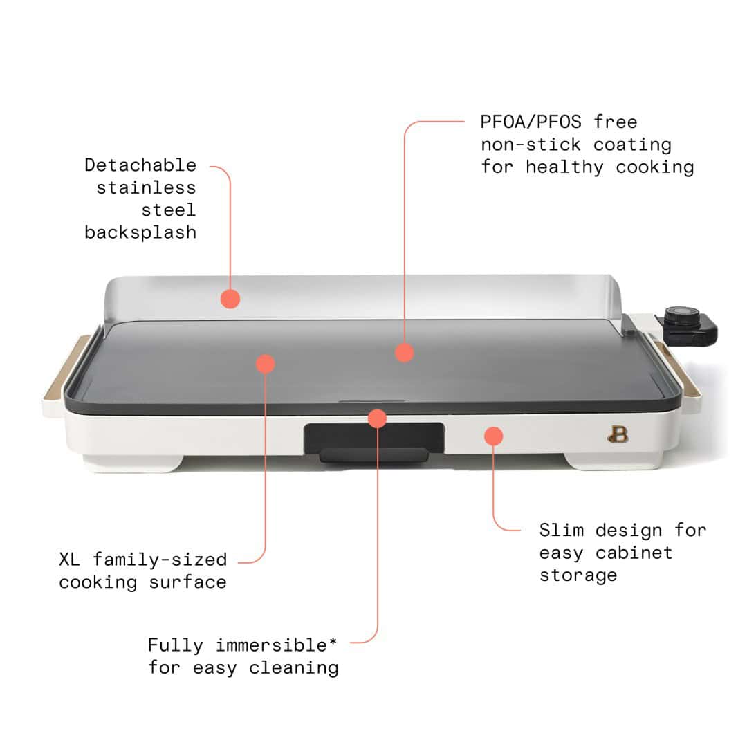 Beautiful XL Electric Griddle 12" x 22" Non-Stick, White Icing by Drew Barrymore