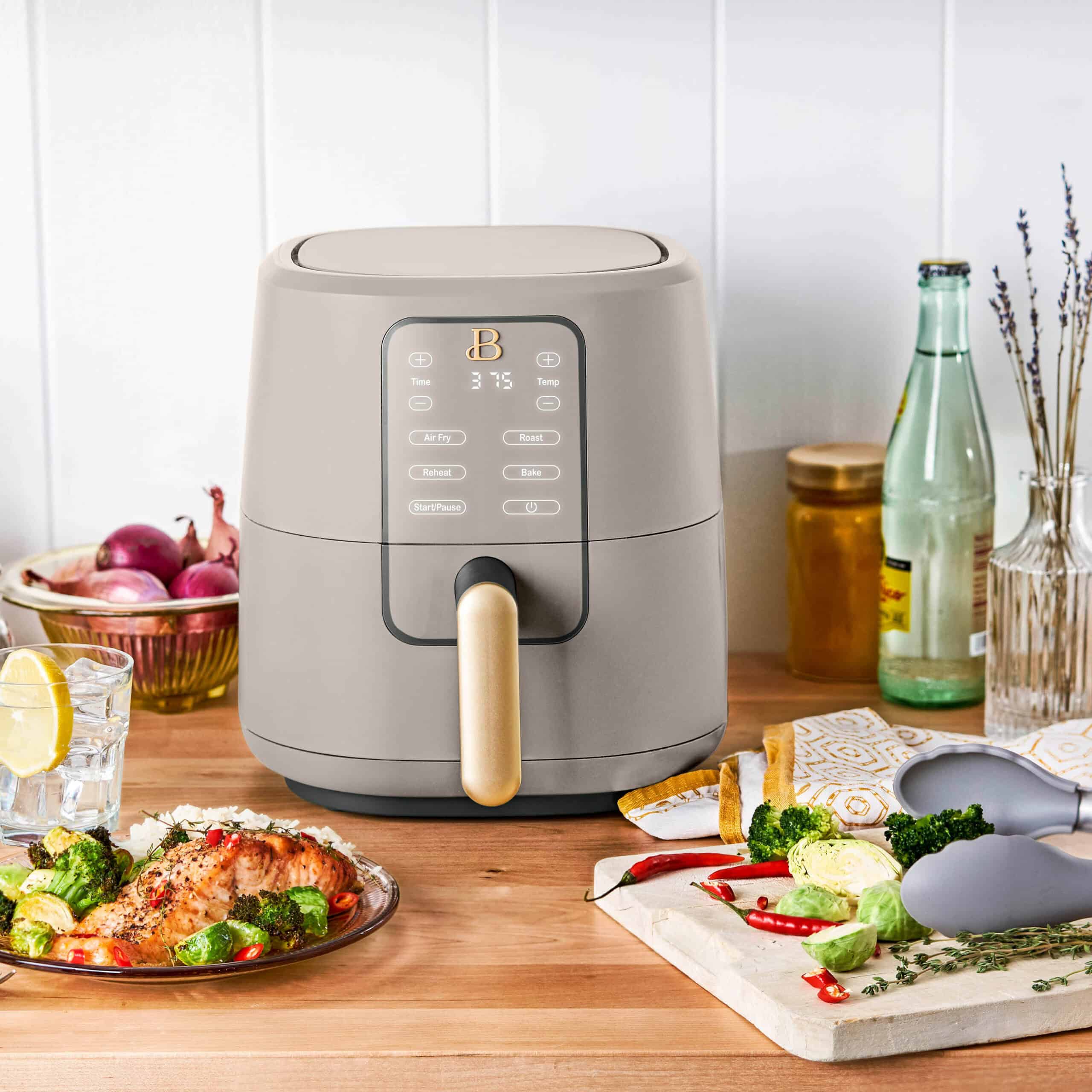 Beautiful 3 Qt Air Fryer with TurboCrisp Technology, Porcini Taupe by Drew Barrymore