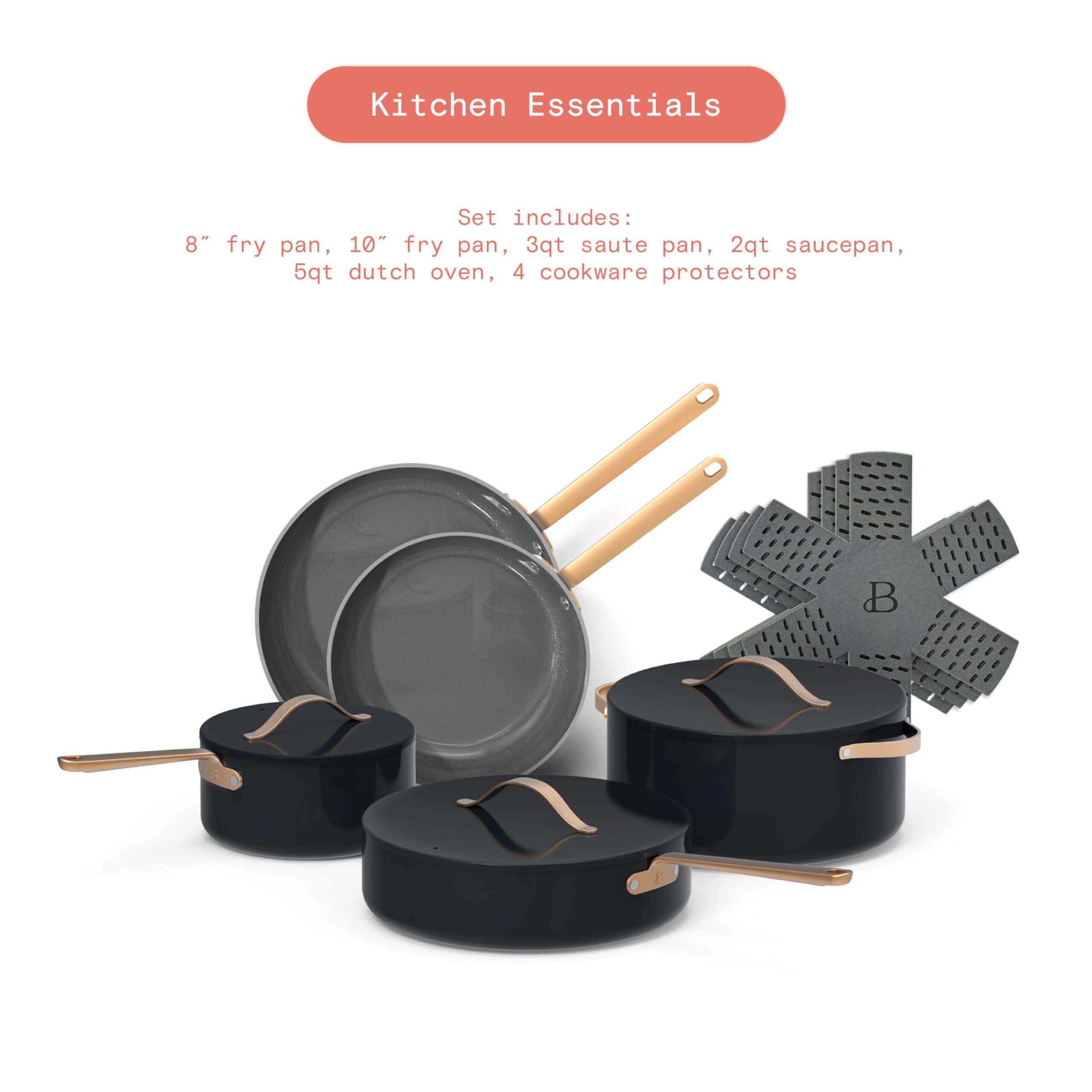 Beautiful 12pc Ceramic Non-Stick Cookware Set, Black Sesame by Drew Barrymore
