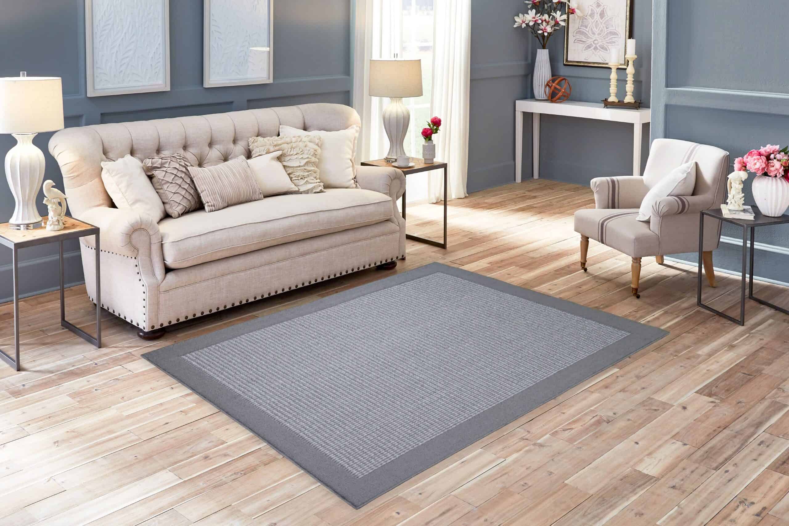 Mainstays Traditional Faux Sisal Olefin Gray Border Indoor Living Room Area Rug, 7'6"x10', Gray