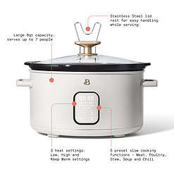 Beautiful 6 Qt Programmable Slow Cooker, White Icing by Drew Barrymore