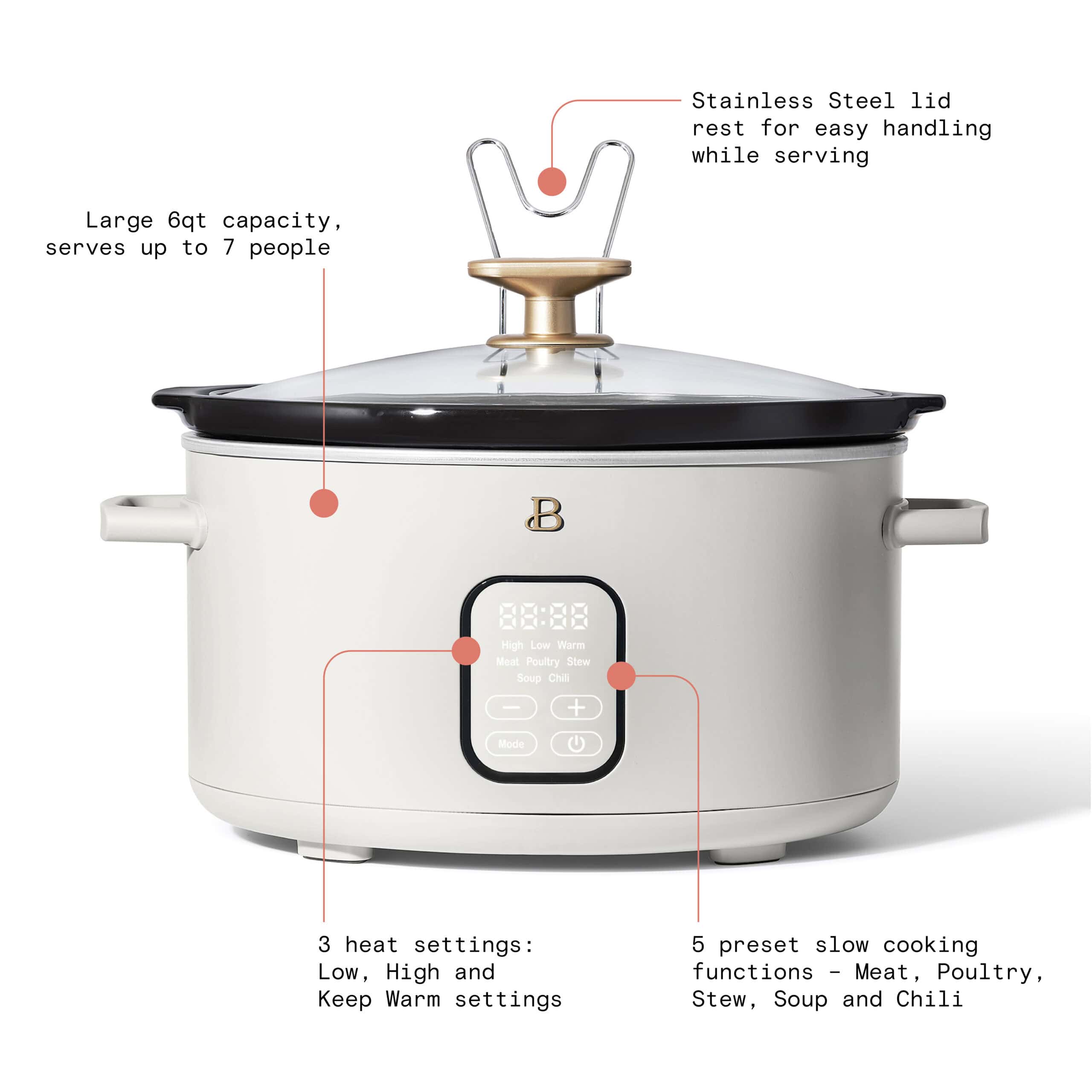 Beautiful 6 Qt Programmable Slow Cooker, White Icing by Drew Barrymore