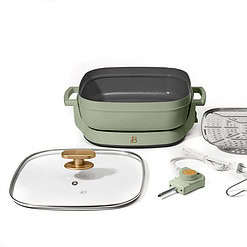 Beautiful 5 in 1 Electric Skillet - Expandable up to 7 Qt with Glass Lid, Sage Green by Drew Barrymore