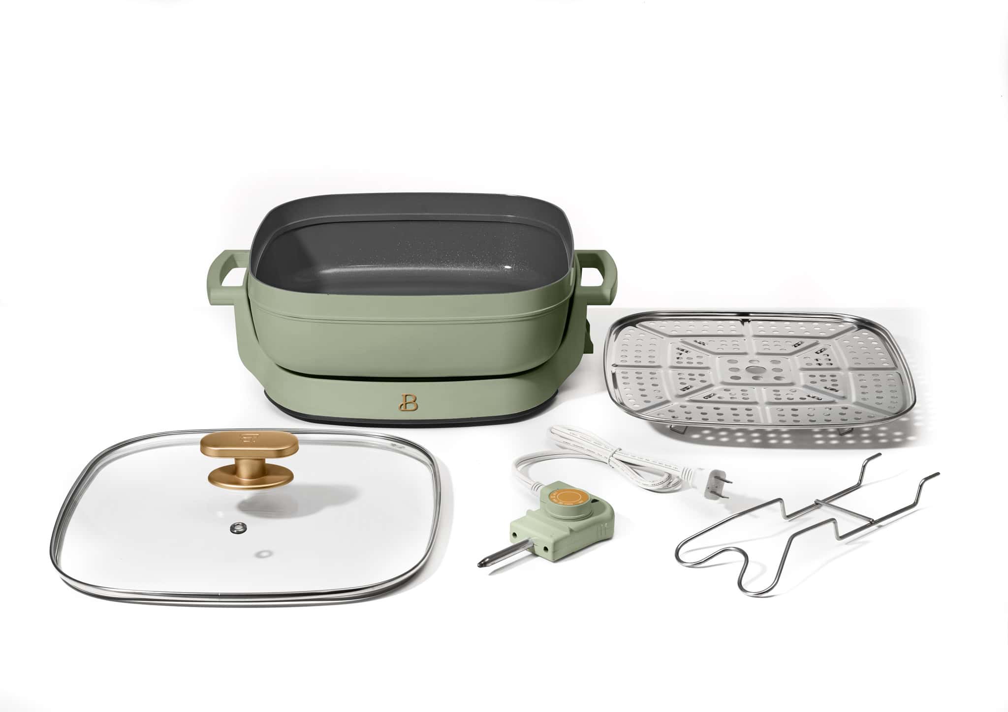 Beautiful 5 in 1 Electric Skillet - Expandable up to 7 Qt with Glass Lid, Sage Green by Drew Barrymore