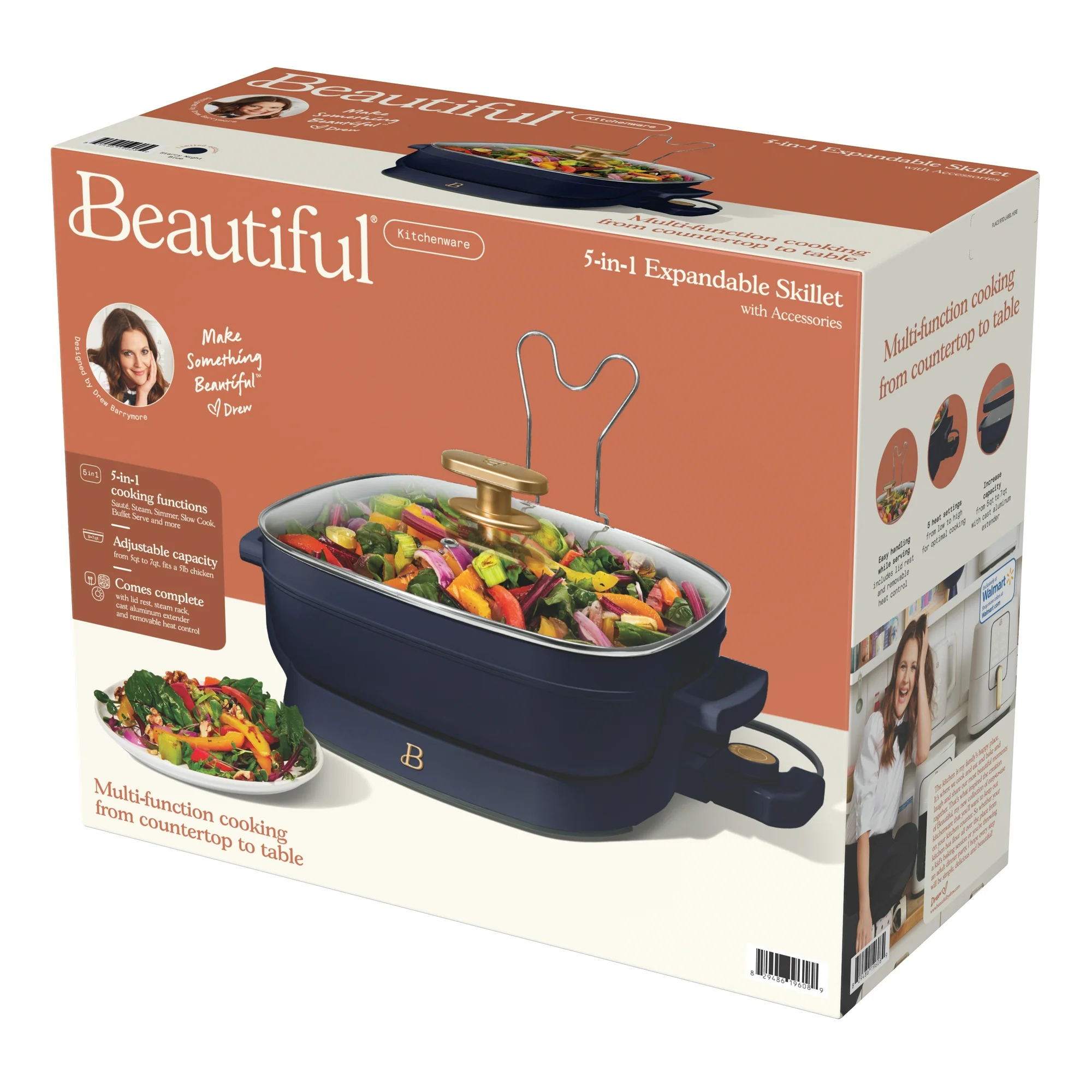 Beautiful 5 in 1 Electric Skillet - Expandable up to 7 Qt with Glass Lid, Starry Night by Drew Barrymore, Blue - Image 14