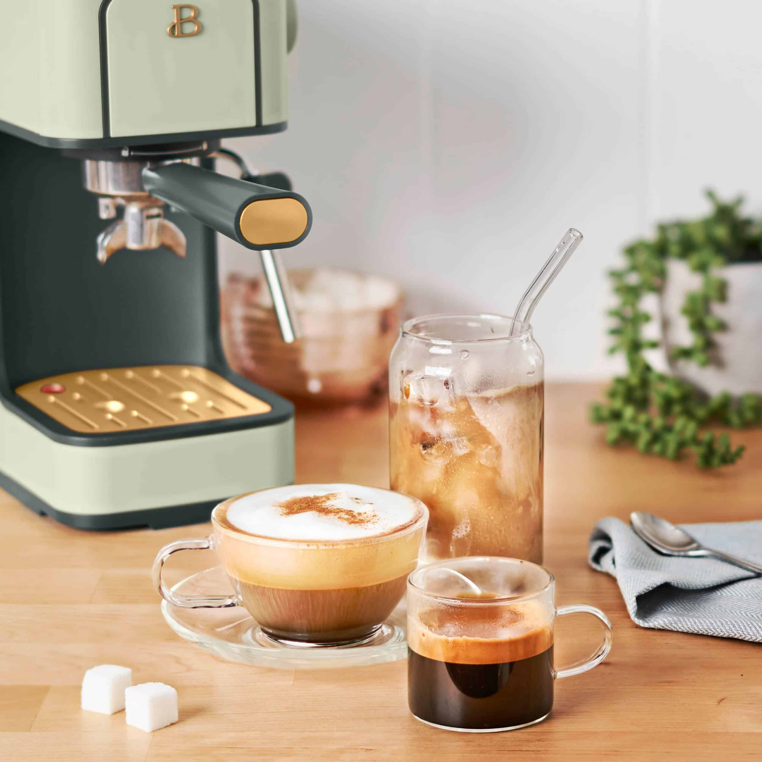 Beautiful Slim Espresso Maker with 20-Bar Pressure, Sage Green by Drew Barrymore