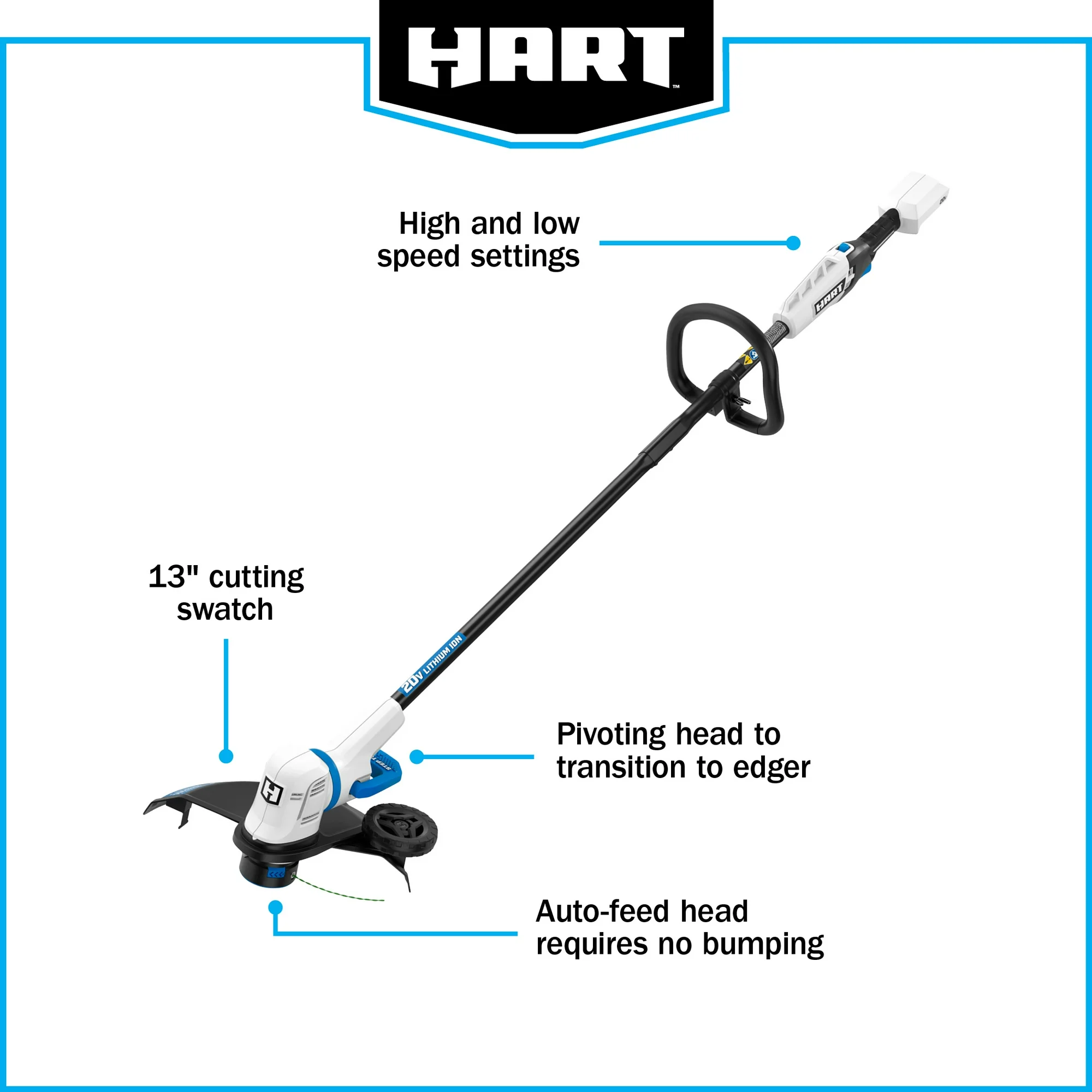 HART 20-Volt 13-inch String Trimmer/Edger (1) 20-Volt 4.0Ah Lithium-Ion Battery