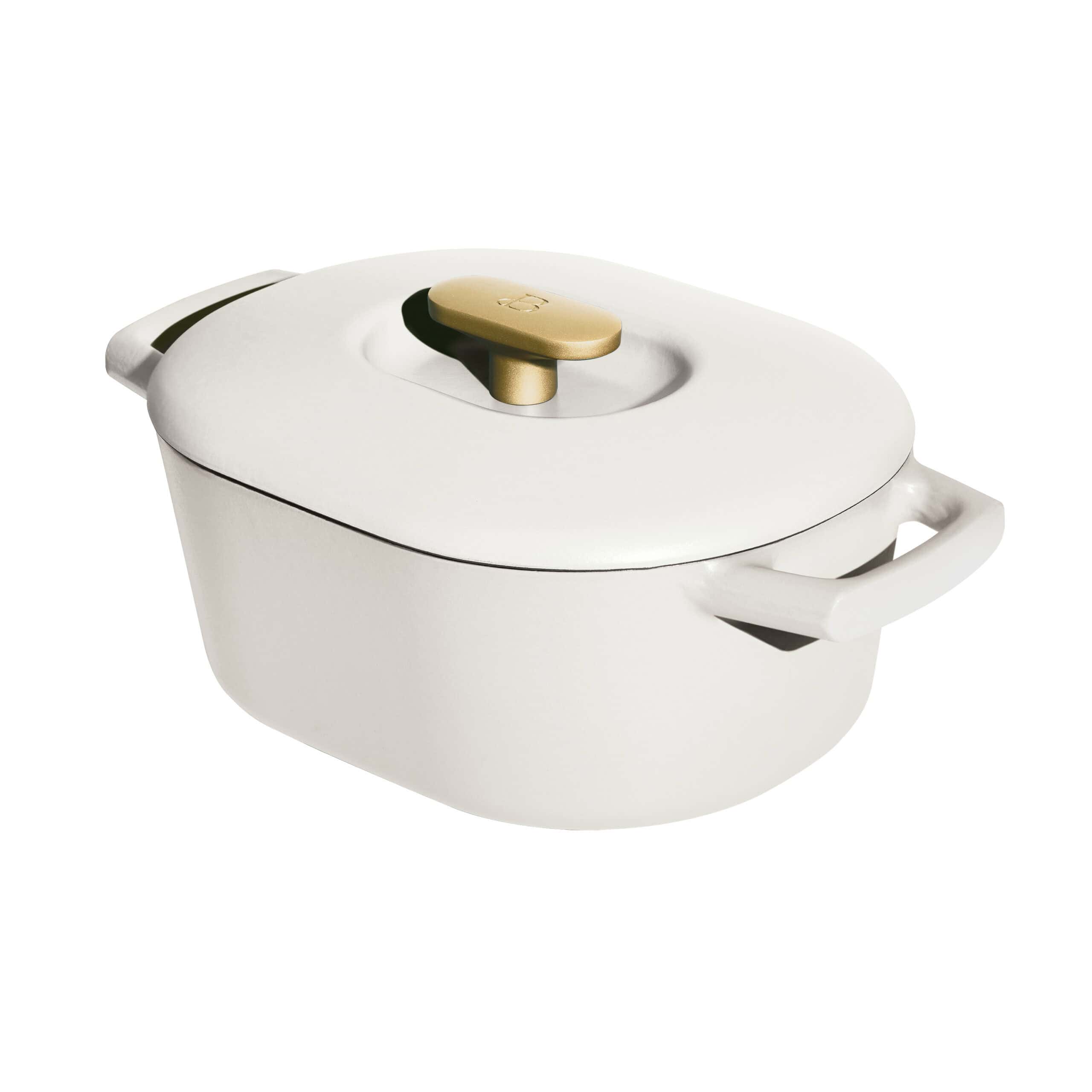 Beautiful 6 Quart Enamel Dutch Oven, White Icing by Drew Barrymore