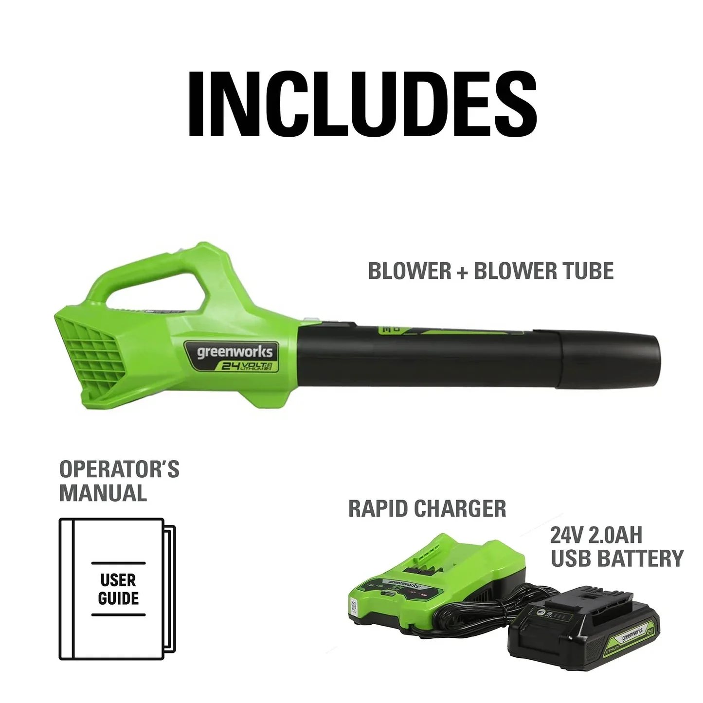 Greenworks 24V Cordless Axial Blower (90 Mph / 320 Cfm) with 2Ah USB Battery & Charger 2415702 - Image 3