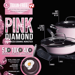 Blue Diamond Toxin-Free Ceramic and Dishwasher Safe 12-Piece Pots and Pans Cookware Set, Pink