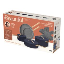 Beautiful 12pc Ceramic Non-Stick Cookware Set, Starry Night by Drew Barrymore, Blue