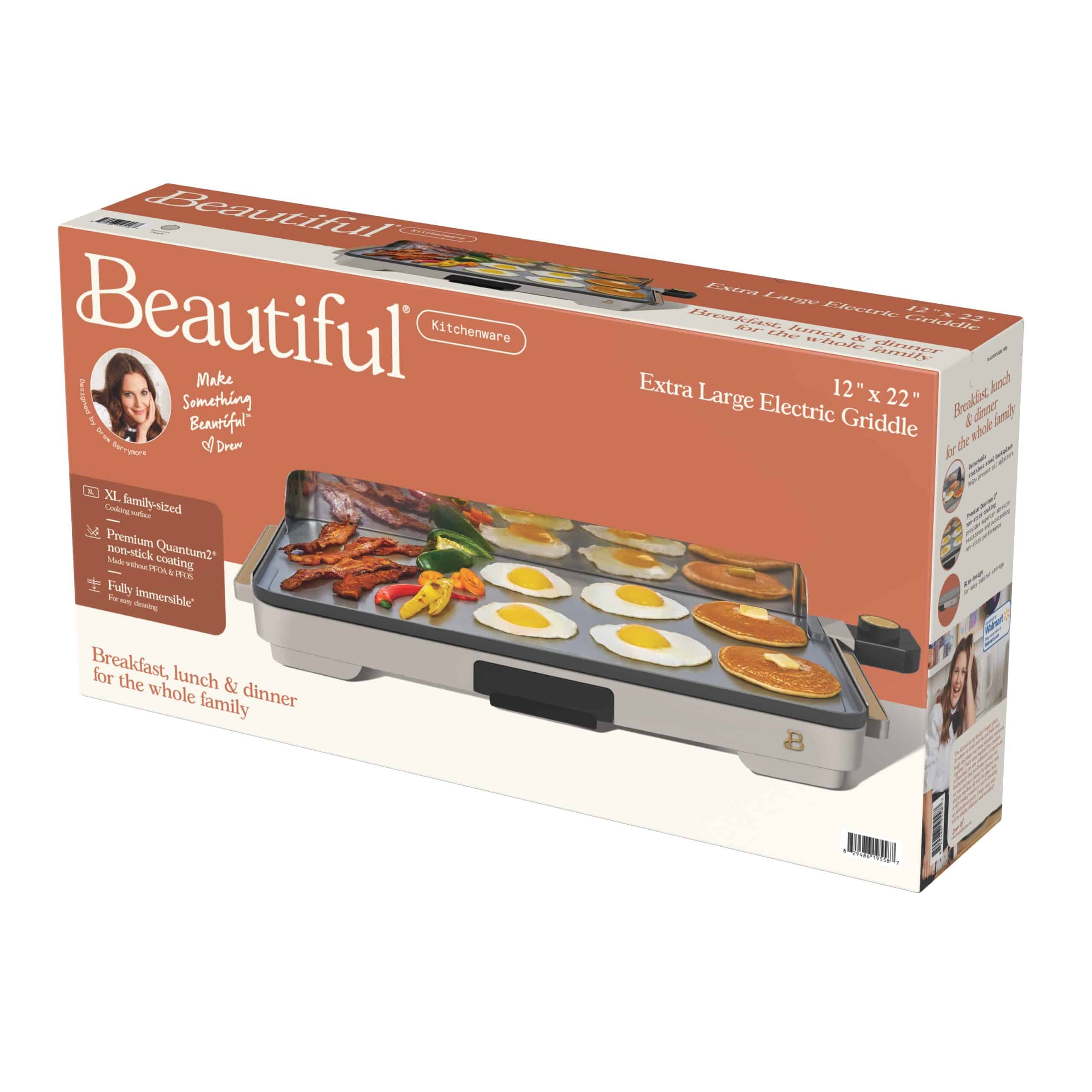 Beautiful XL Electric Griddle 12" x 22"- Non-Stick, Porcini Taupe by Drew Barrymore