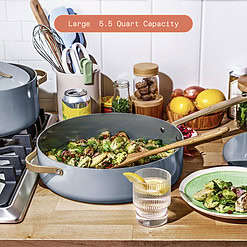 Beautiful 5.5 Quart Ceramic Non-Stick Sauté Pan, Cornflower Blue by Drew Barrymore