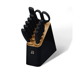 Beautiful 12 Piece Stainless Steel Knife Set Block Soft Grip Handles Black Sesame by Drew Barrymore