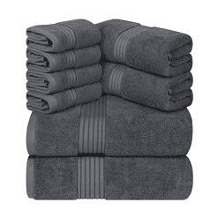 Utopia Towels 8-Piece Premium Towel Set, 2 Bath Towels, 2 Hand Towels, and 4 Wash Cloths, (Grey)