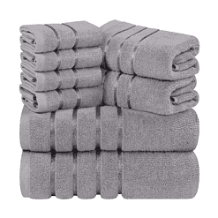 Utopia Towels 8-Piece Luxury Towel Set, 2 Bath Towels, 2 Hand Towels, and 4 Wash Cloths, (Cool Grey)