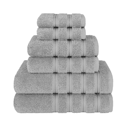 American Soft Linen Luxury 6 Piece Towel Set, 2 Bath Towels 2 Hand Towels 2 Washcloths, Light Grey Towel Sets