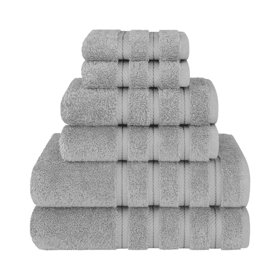 American Soft Linen Luxury 6 Piece Towel Set, 2 Bath Towels 2 Hand Towels 2 Washcloths, Light Grey Towel Sets