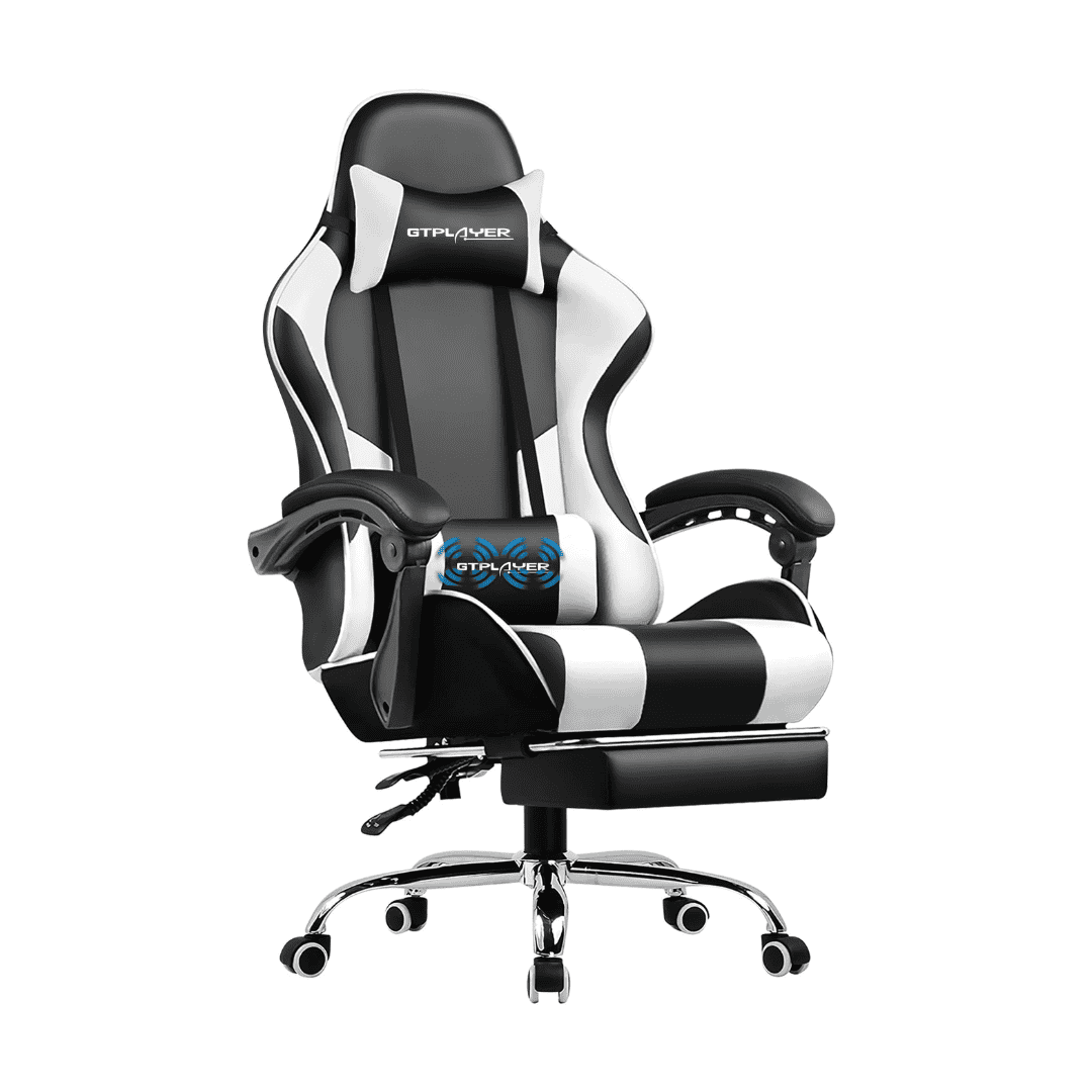 GTPLAYER Gaming Chair, Computer Chair with Footrest and Lumbar Support, Height Adjustable Game Chair with 360°, White