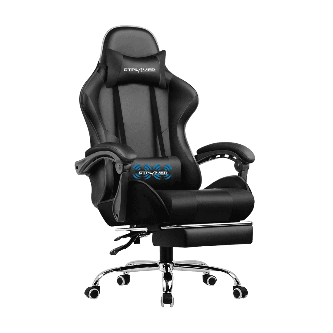 GTPLAYER Gaming Chair, Computer Chair with Footrest and Lumbar Support, Height Adjustable Game Chair with 360°, Black