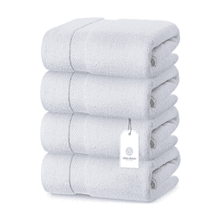 White Classic Luxury Bath Towels Set of 4 Large - 700 GSM Cotton Ultra Soft Bath Towels 27x54, Plush Shower Towels, White