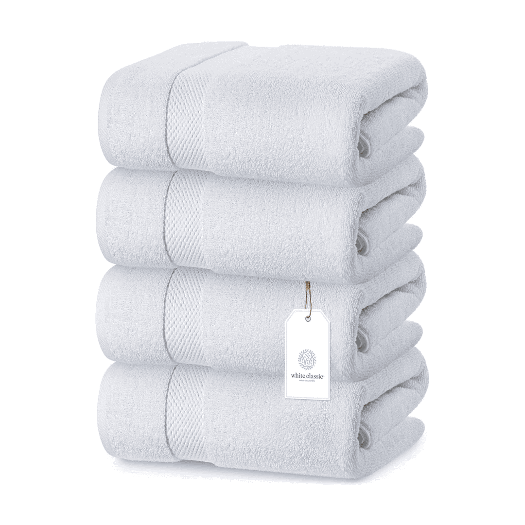 White Classic Luxury Bath Towels Set of 4 Large - 700 GSM Cotton Ultra Soft Bath Towels 27x54, Plush Shower Towels, White