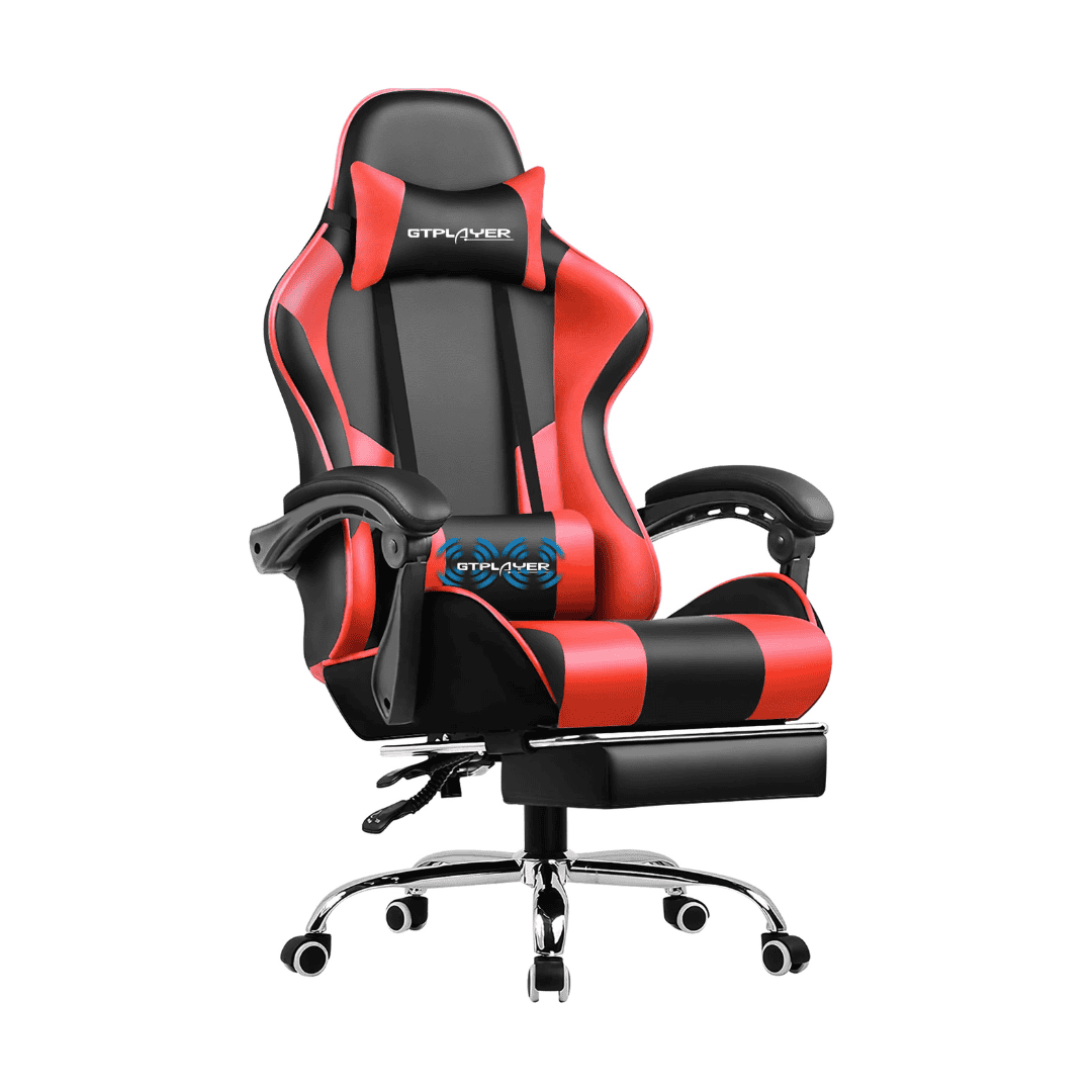 GTPLAYER Gaming Chair, Computer Chair with Footrest and Lumbar Support, Height Adjustable Game Chair with 360°, Red