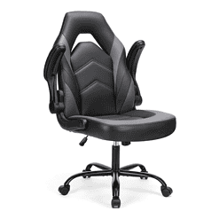 Sweetcrispy Computer Gaming Desk Chair - Ergonomic PU Leather with Comfy Lumbar Support, Grey