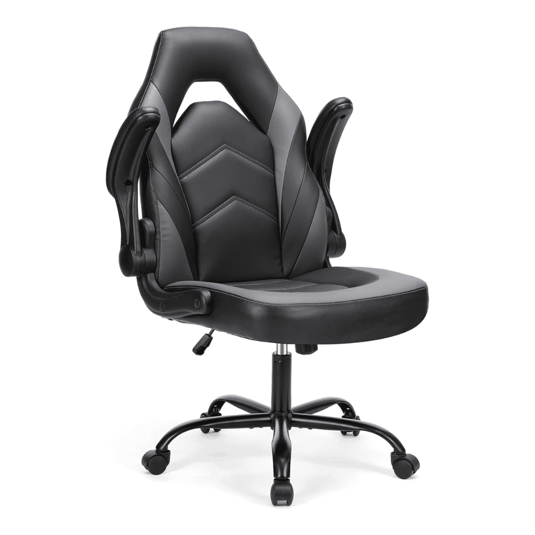 Sweetcrispy Computer Gaming Desk Chair - Ergonomic PU Leather with Comfy Lumbar Support, Grey