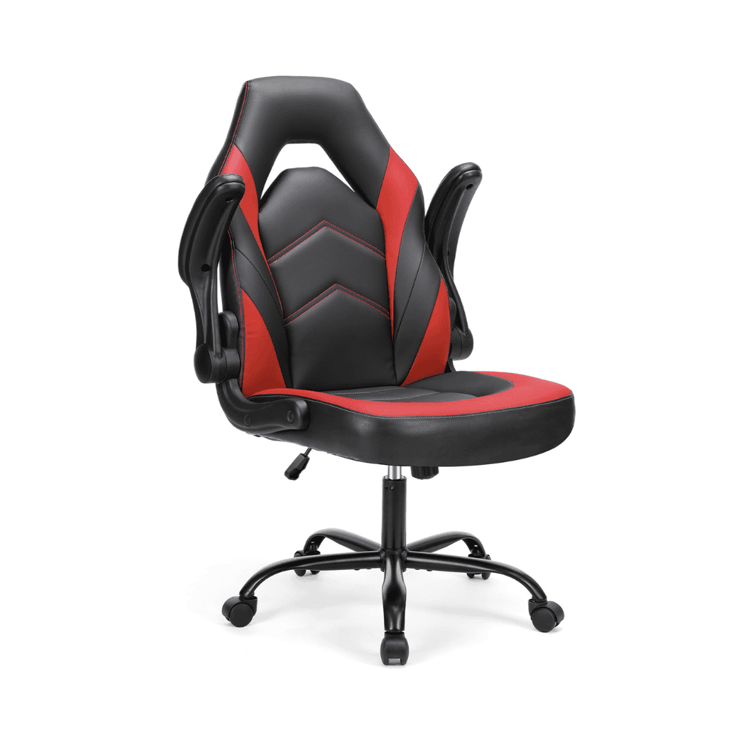Sweetcrispy Computer Gaming Desk Chair - Ergonomic Office Executive Adjustable Swivel Task PU Leather Racing Chair, Black Red