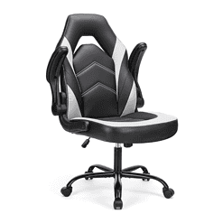 Sweetcrispy Computer Gaming Desk Chair - Ergonomic Office Executive Adjustable Swivel Task PU Leather Racing Chair, White