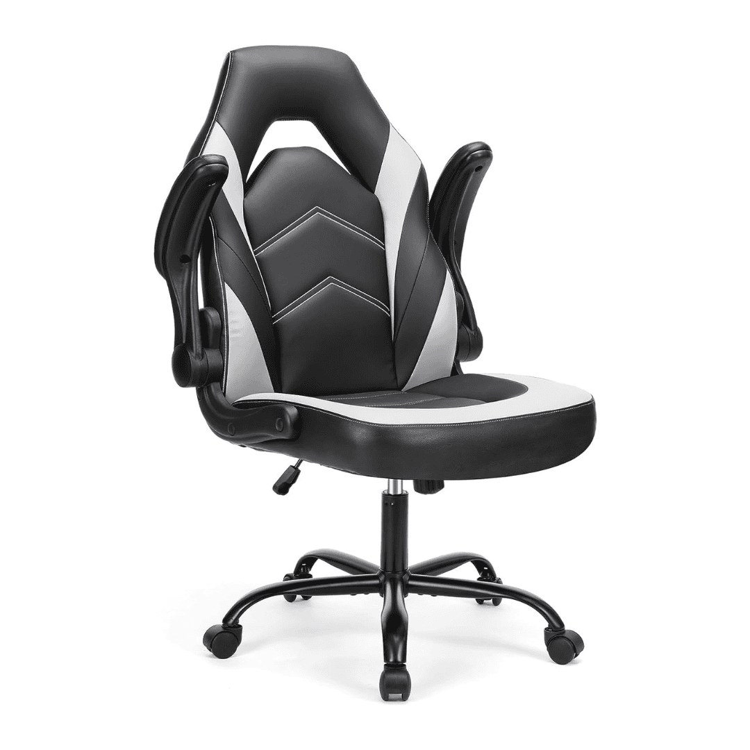 Sweetcrispy Computer Gaming Desk Chair - Ergonomic Office Executive Adjustable Swivel Task PU Leather Racing Chair, White
